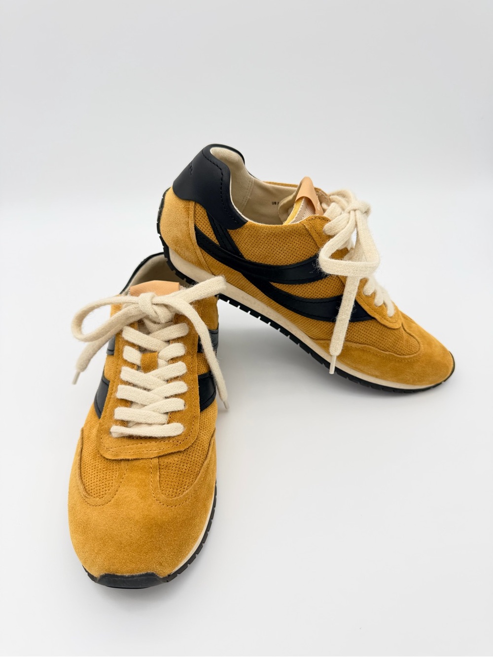Vince. Suede Retro Runner Sneakers - Mustard/Black Sz 7.5